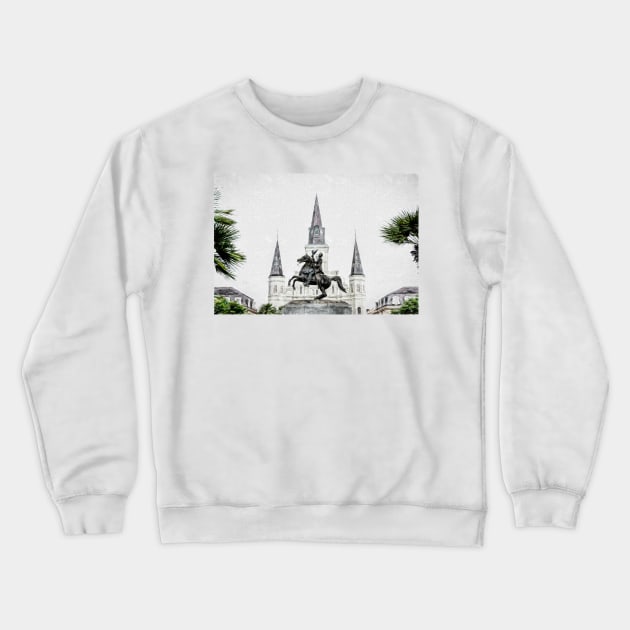 Andrew Jackson Statue and St Louis Cathedral New Orleans Crewneck Sweatshirt by Debra Martz